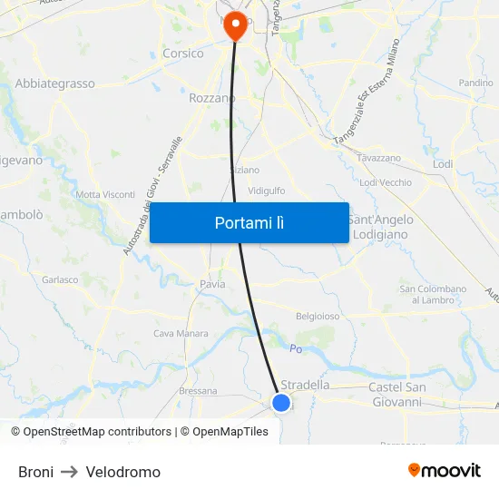 Broni to Velodromo map