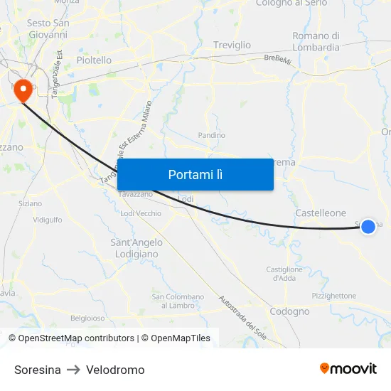 Soresina to Velodromo map