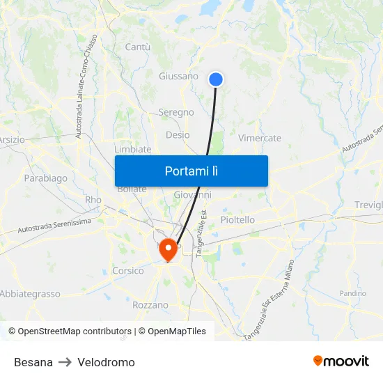 Besana to Velodromo map