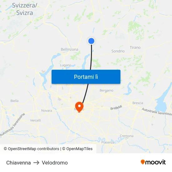 Chiavenna to Velodromo map