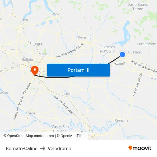 Bornato-Calino to Velodromo map