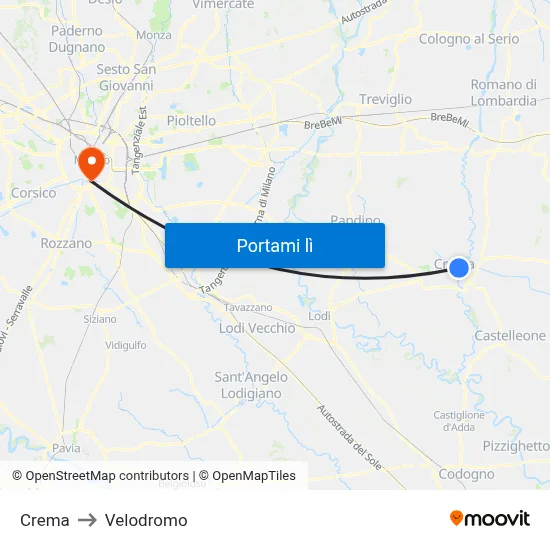 Crema to Velodromo map