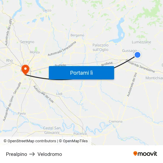 Prealpino to Velodromo map