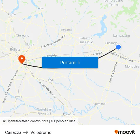 Casazza to Velodromo map