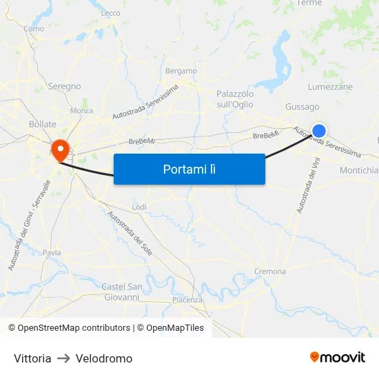 Vittoria to Velodromo map