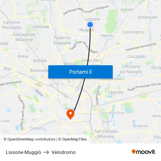 Lissone-Muggiò to Velodromo map