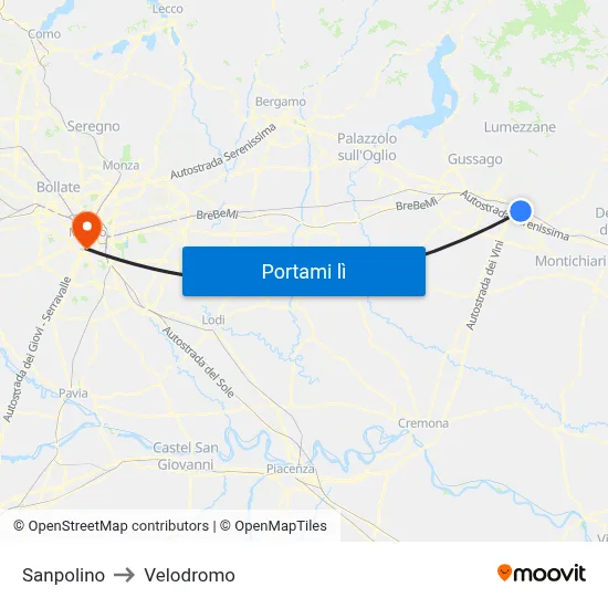 Sanpolino to Velodromo map