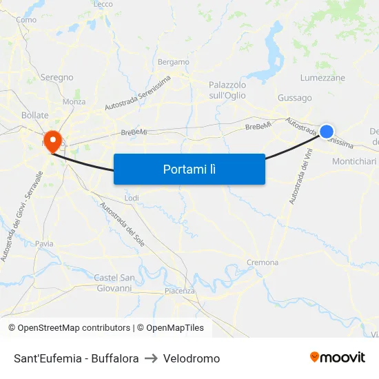 Sant'Eufemia - Buffalora to Velodromo map