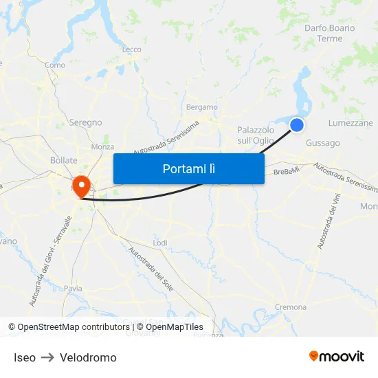 Iseo to Velodromo map