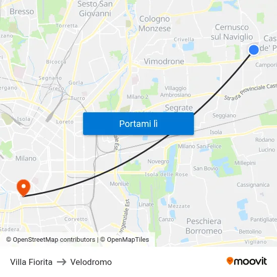 Villa Fiorita to Velodromo map