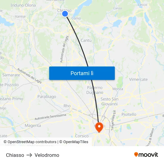Chiasso to Velodromo map