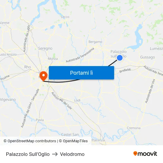Palazzolo Sull'Oglio to Velodromo map