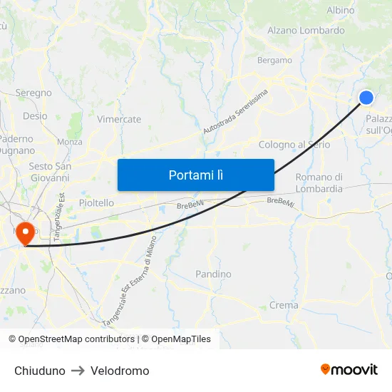 Chiuduno to Velodromo map