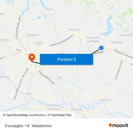 Coccaglio to Velodromo map
