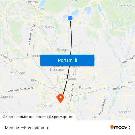 Merone to Velodromo map