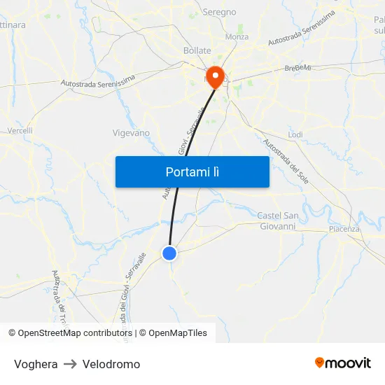 Voghera to Velodromo map