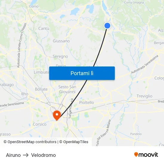 Airuno to Velodromo map