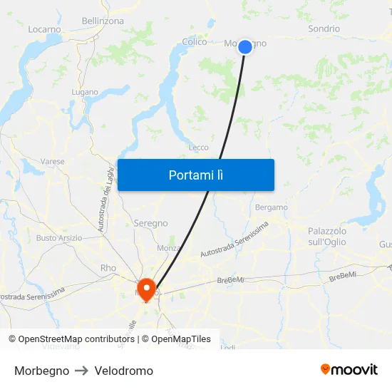Morbegno to Velodromo map