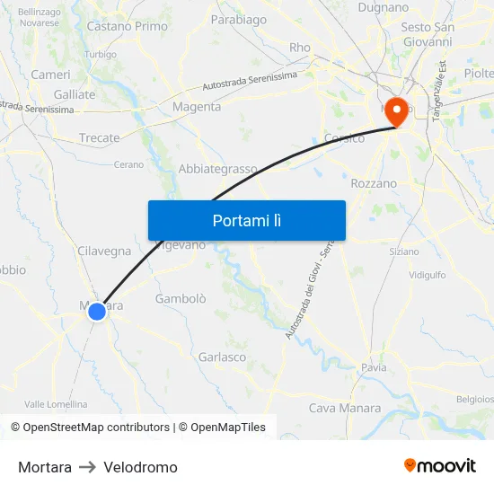 Mortara to Velodromo map