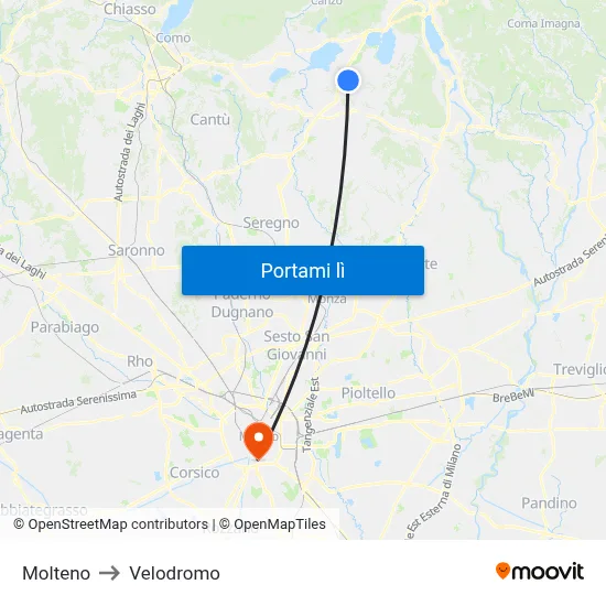 Molteno to Velodromo map