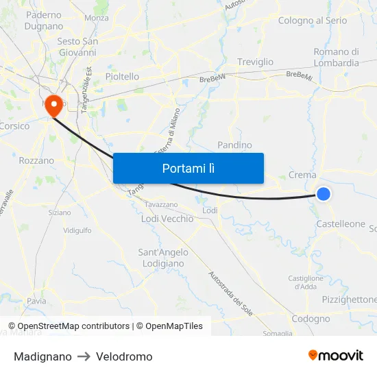 Madignano to Velodromo map