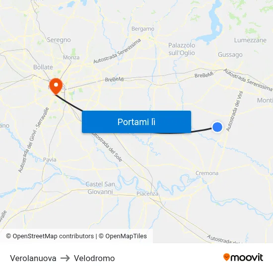 Verolanuova to Velodromo map