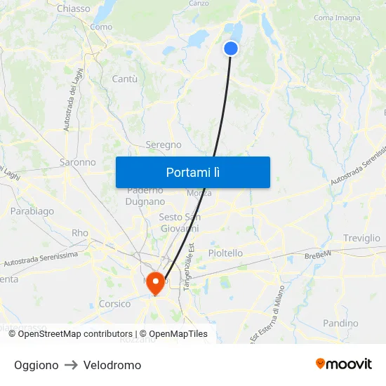 Oggiono to Velodromo map