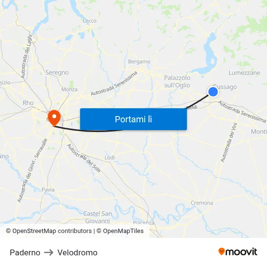 Paderno to Velodromo map