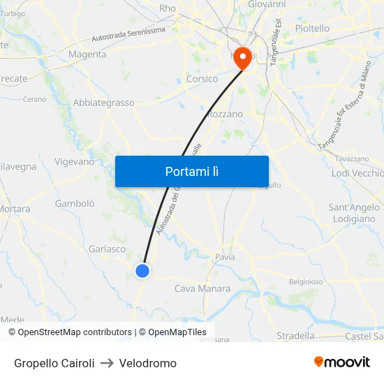 Gropello Cairoli to Velodromo map