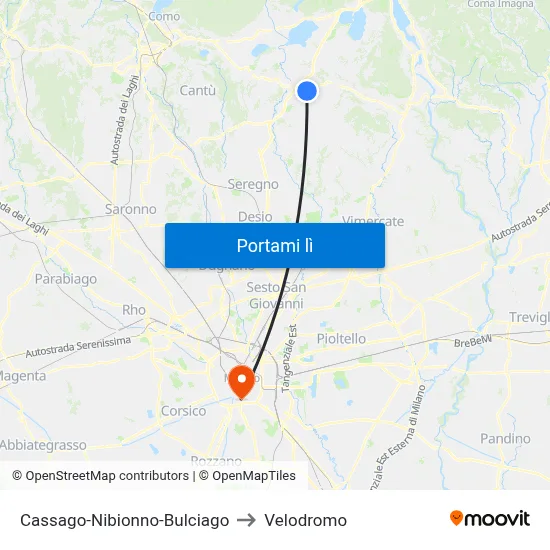 Cassago-Nibionno-Bulciago to Velodromo map