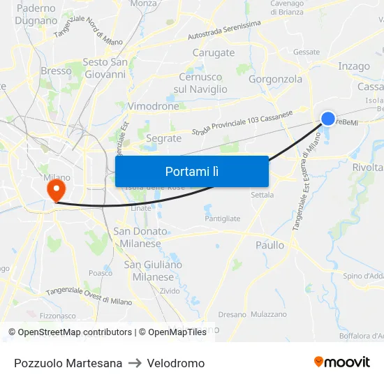Pozzuolo Martesana to Velodromo map