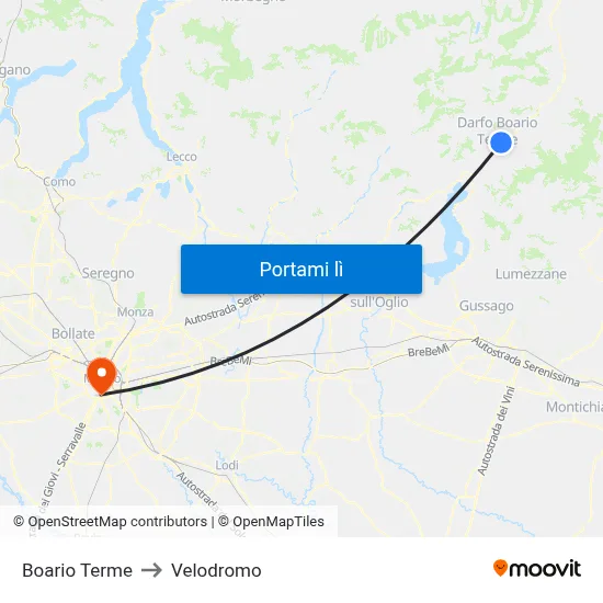 Boario Terme to Velodromo map