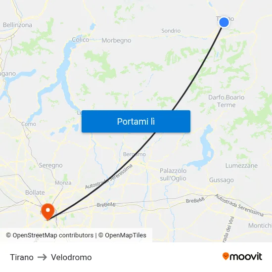 Tirano to Velodromo map