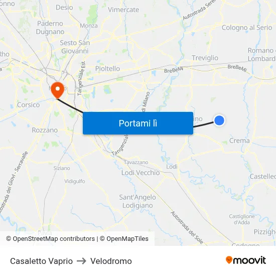Casaletto Vaprio to Velodromo map