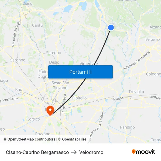 Cisano-Caprino Bergamasco to Velodromo map