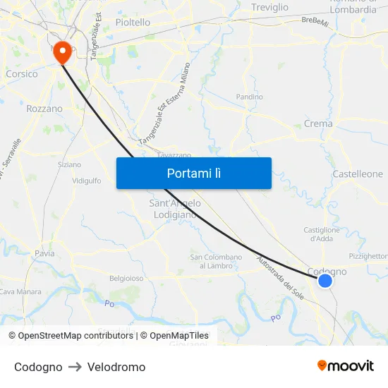 Codogno to Velodromo map