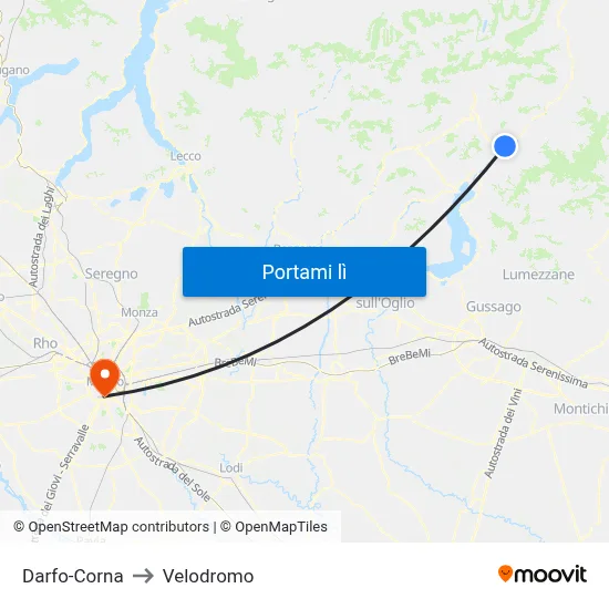 Darfo-Corna to Velodromo map