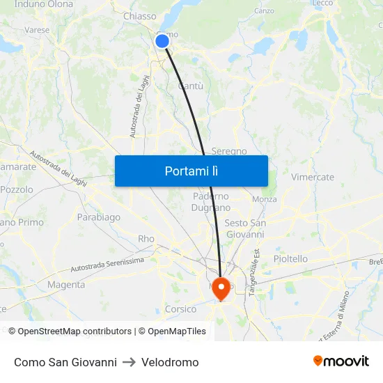 Como San Giovanni to Velodromo map