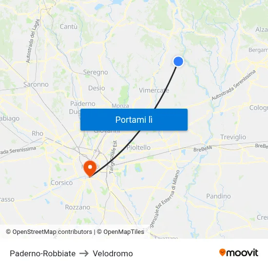 Paderno-Robbiate to Velodromo map