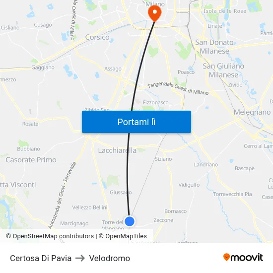 Certosa Di Pavia to Velodromo map