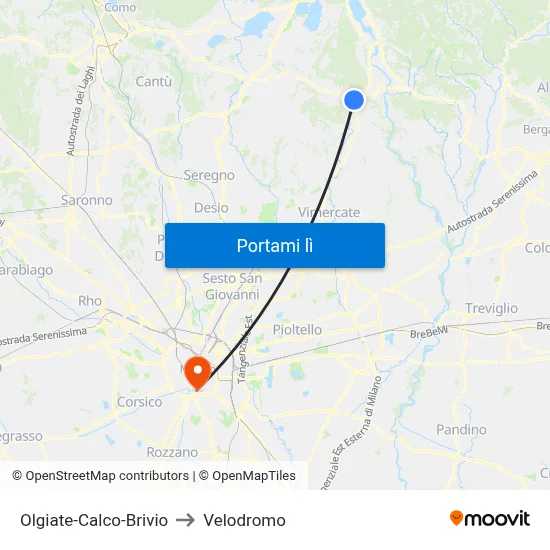 Olgiate-Calco-Brivio to Velodromo map