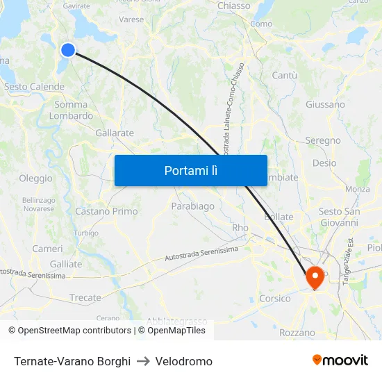 Ternate-Varano Borghi to Velodromo map
