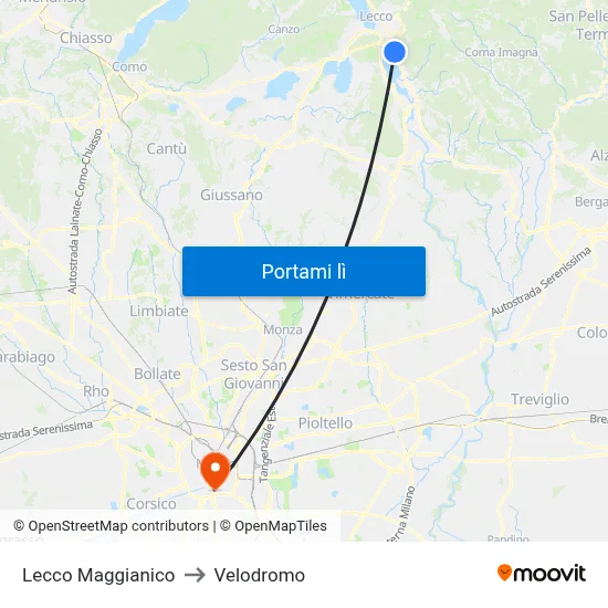Lecco Maggianico to Velodromo map
