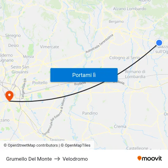 Grumello Del Monte to Velodromo map