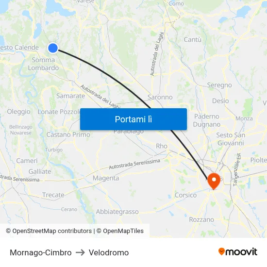 Mornago-Cimbro to Velodromo map