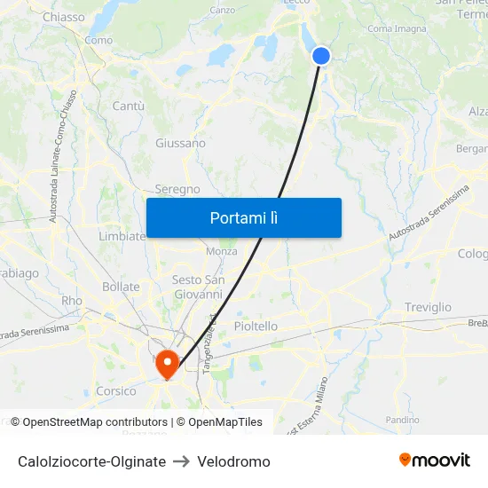 Calolziocorte-Olginate to Velodromo map