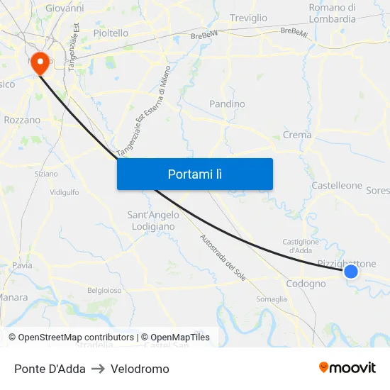 Ponte D'Adda to Velodromo map