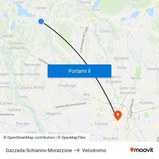 Gazzada-Schianno-Morazzone to Velodromo map