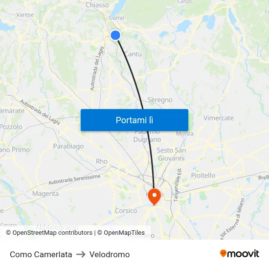 Como Camerlata to Velodromo map
