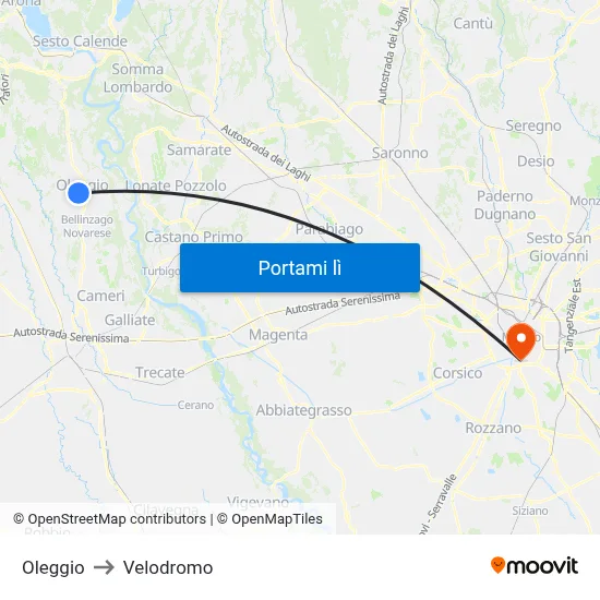 Oleggio to Velodromo map